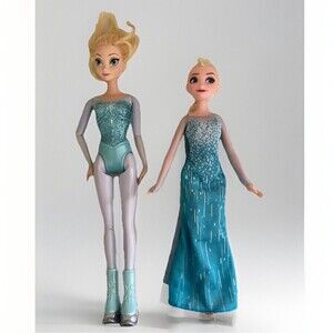 2 Dolls Disney Princess Ice Skating Elsa  Doll 12" Frozen Barbie Princess Mattel